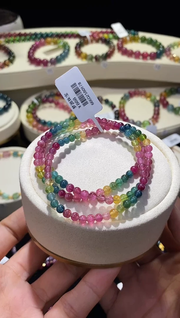 【闪购商品】碧玺手链未镶嵌7-B0978三圈天然碧玺手链多样性发一