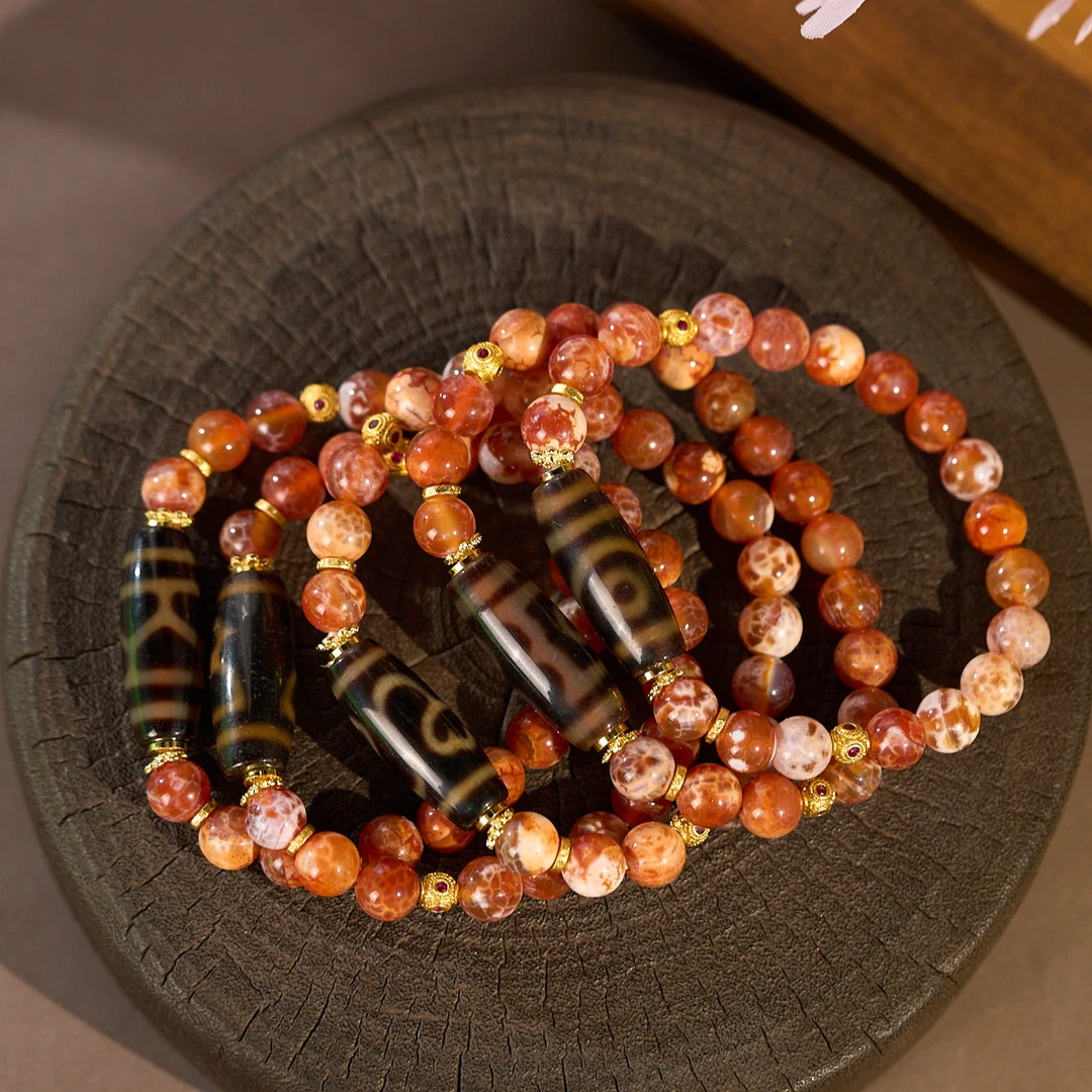 （一芳）黑金 白霜玛瑙珠珠手串 D1AADA 多样性发一