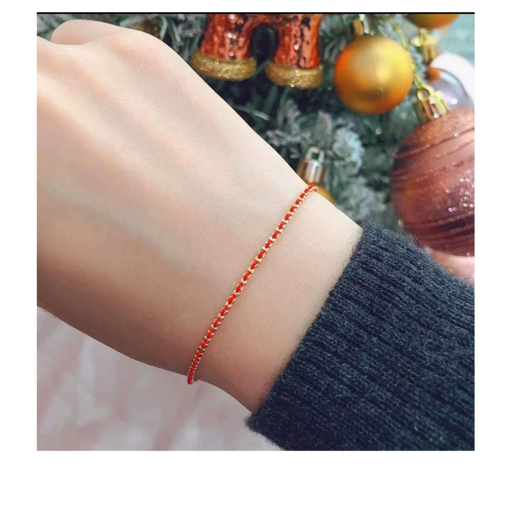 铜合金手链 三哈宫-《R/L红绳手链》本命年镀K金手工编织小红绳轻奢