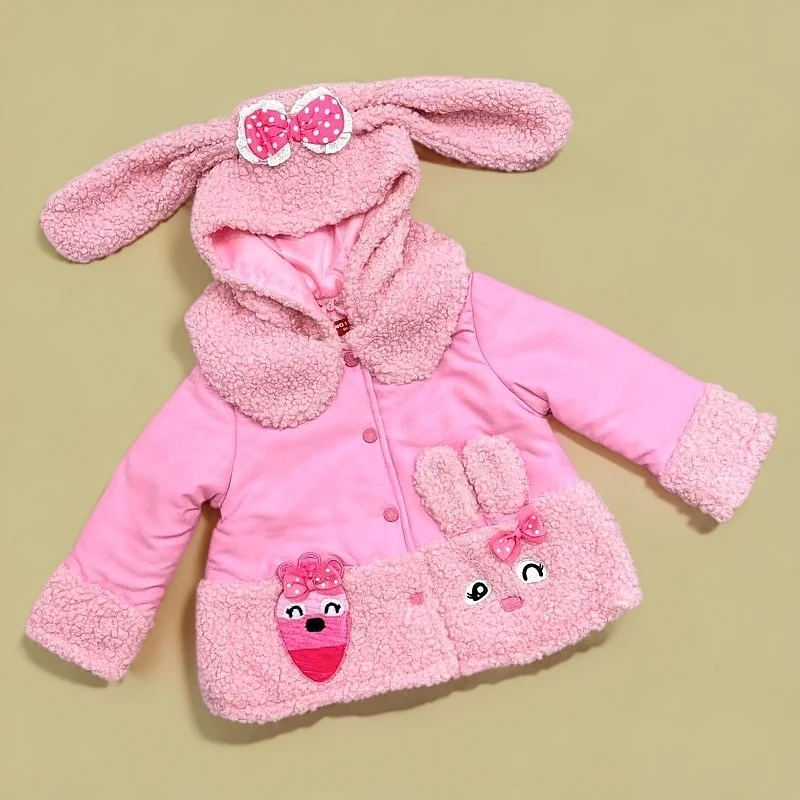 潮牌高定童装1/2兔子耳朵儿童女童婴儿加厚洋气冬季棉衣外套宝宝