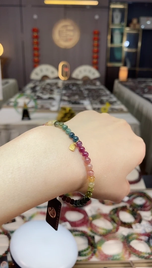 未镶嵌老矿碧玺彩虹单圈手串4mm+碧玺dan多样性发货一条