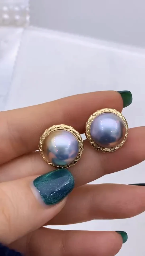 【闪购商品】拼合珍珠（马贝珠）耳饰18K金镶嵌178