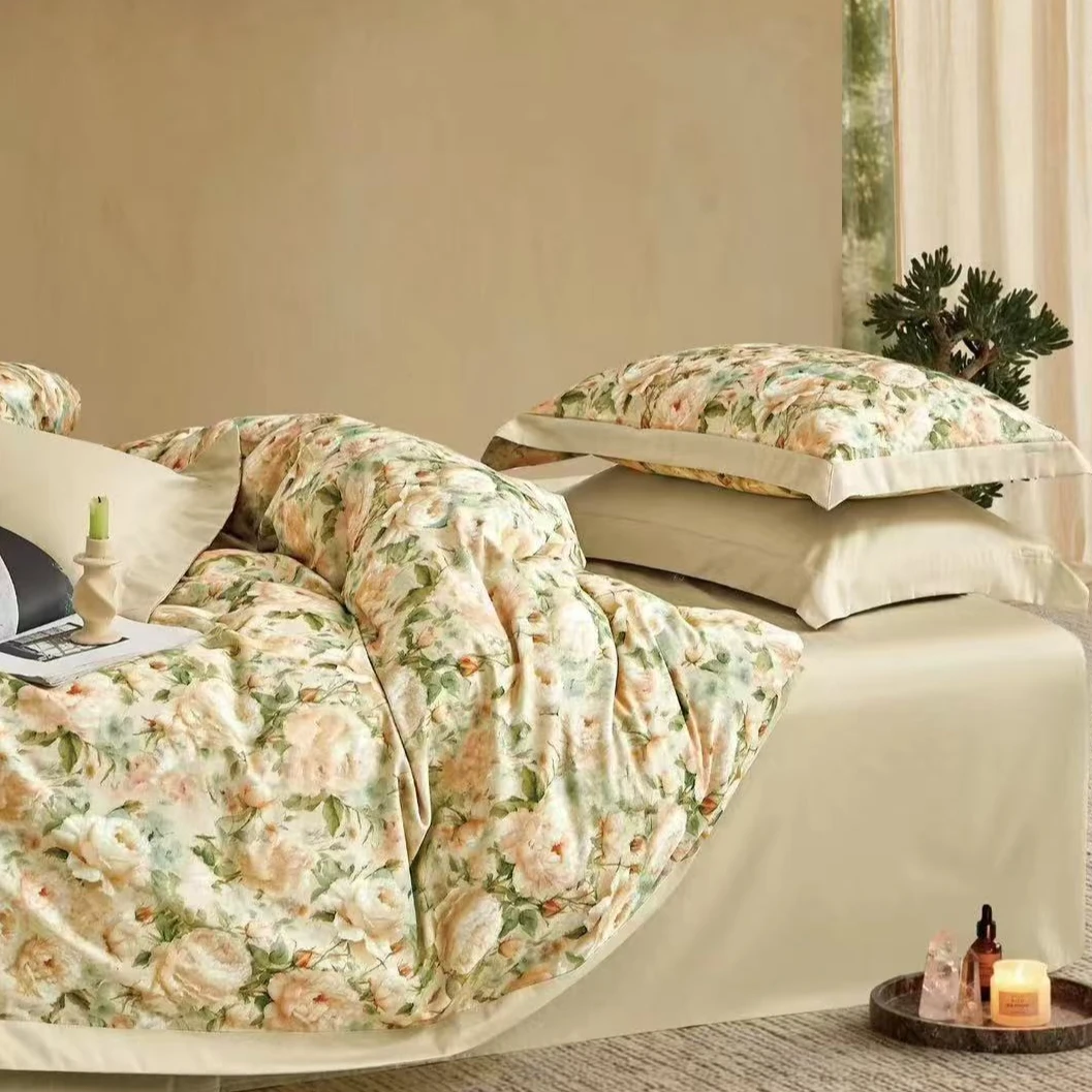 N3735 纯棉AB双人被套133*76被套 野玫瑰绿200*230轻奢简约清新