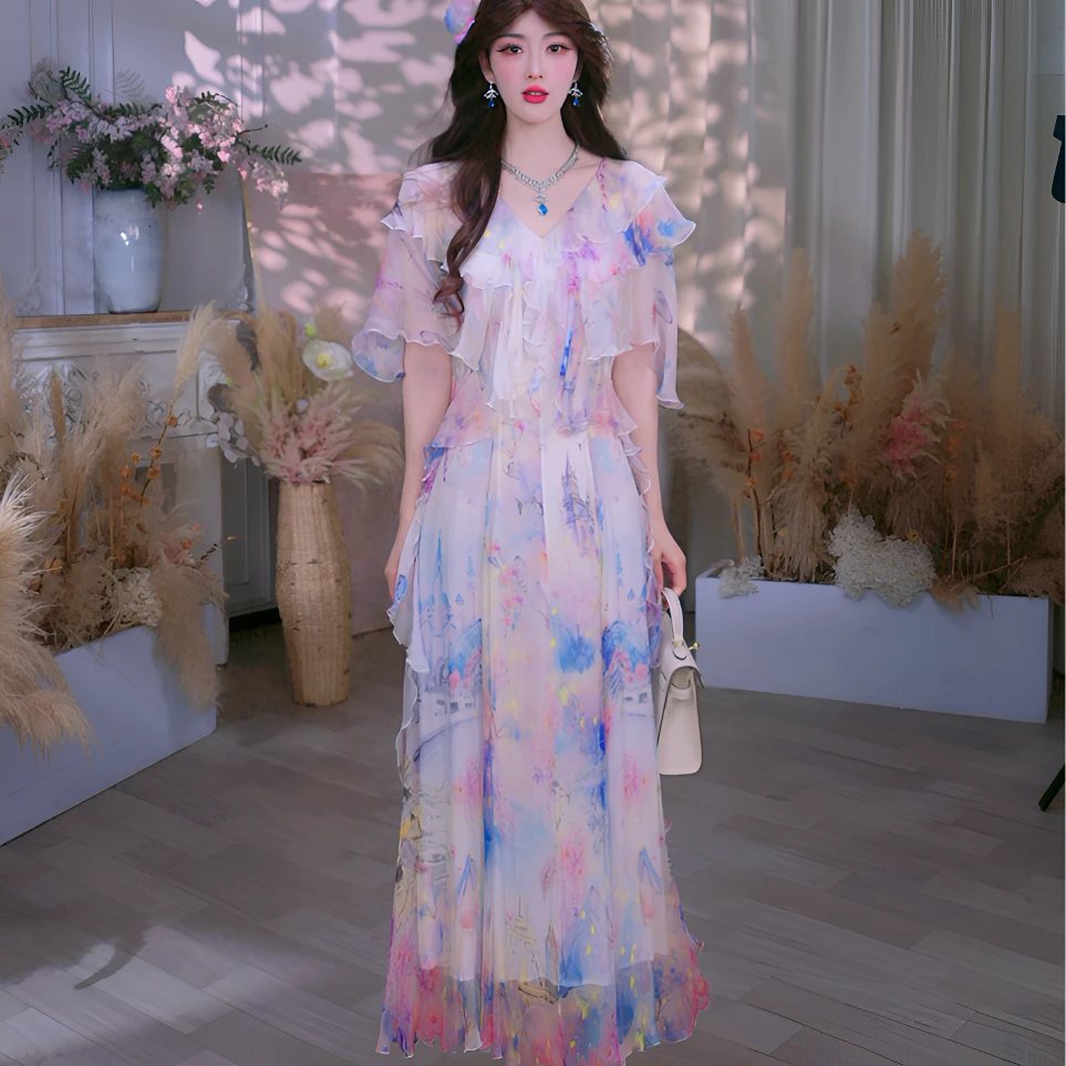 【设计师品牌】YINGCHOI 新款 真丝顺纡连衣裙 32786