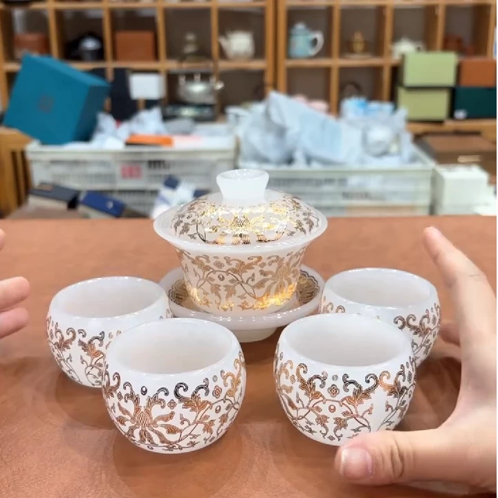 ZH2675-缠枝莲琉璃盖碗+4杯