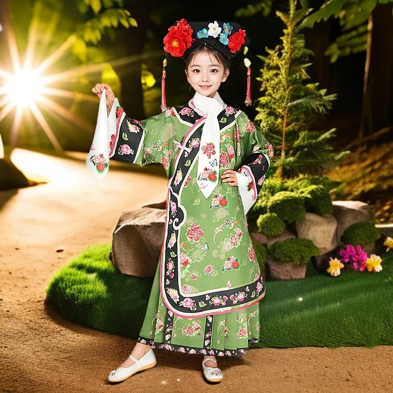 儿童古装格格装女童摄影宫廷女孩清代旗服满族幼儿园宝宝表演出服