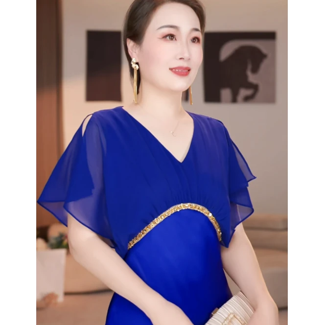 【明镐姐姐】“贵妇日记”夏季珍珠纱红色缎面假两件连衣裙-DJ10207