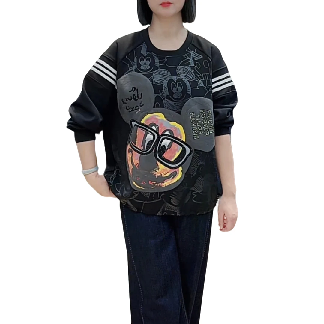 【洋玉服饰】时尚潮牌秋季圆领卫衣重工印花女士宽松休闲百搭长袖