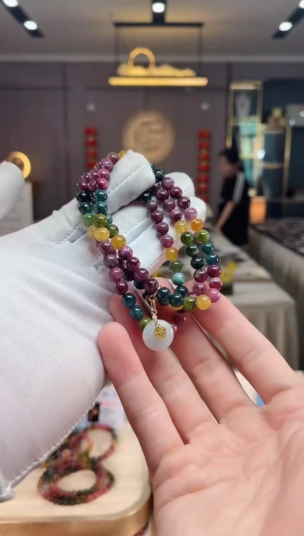 未镶嵌老矿碧玺彩虹三圈手串6mm+碧玺（多样性发一条） xion