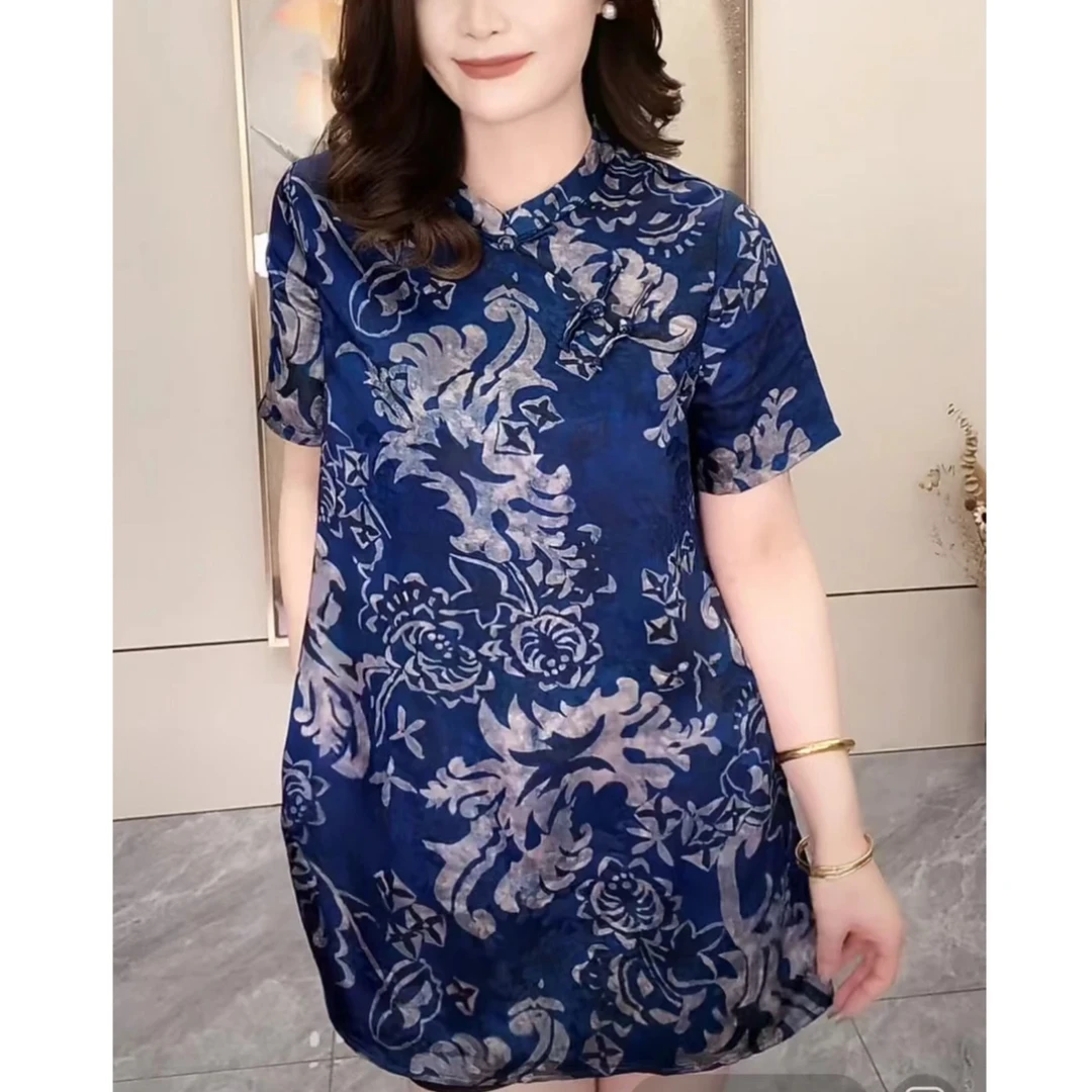 【店铺热销】国风女装复古印花上衣立领新中式夏季新款盘扣中长款