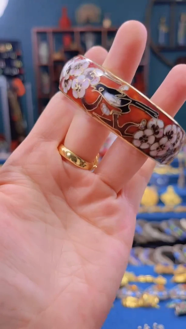 景泰蓝喜上眉梢手镯圈口58-65砖红色