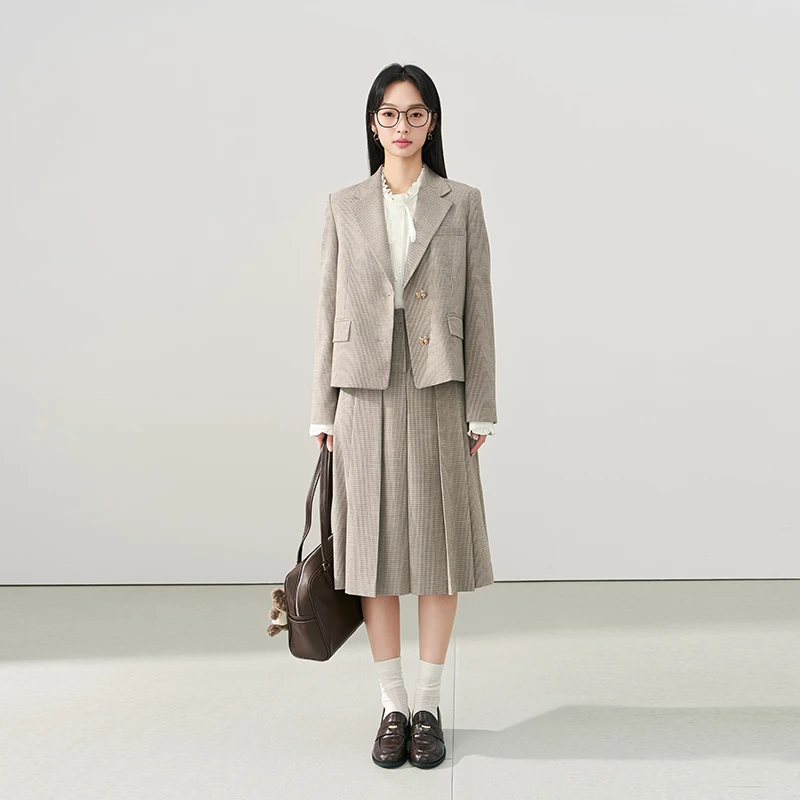 伯德小姐职场卡其色西装套装女秋大学生面试正装职业穿搭西服外套