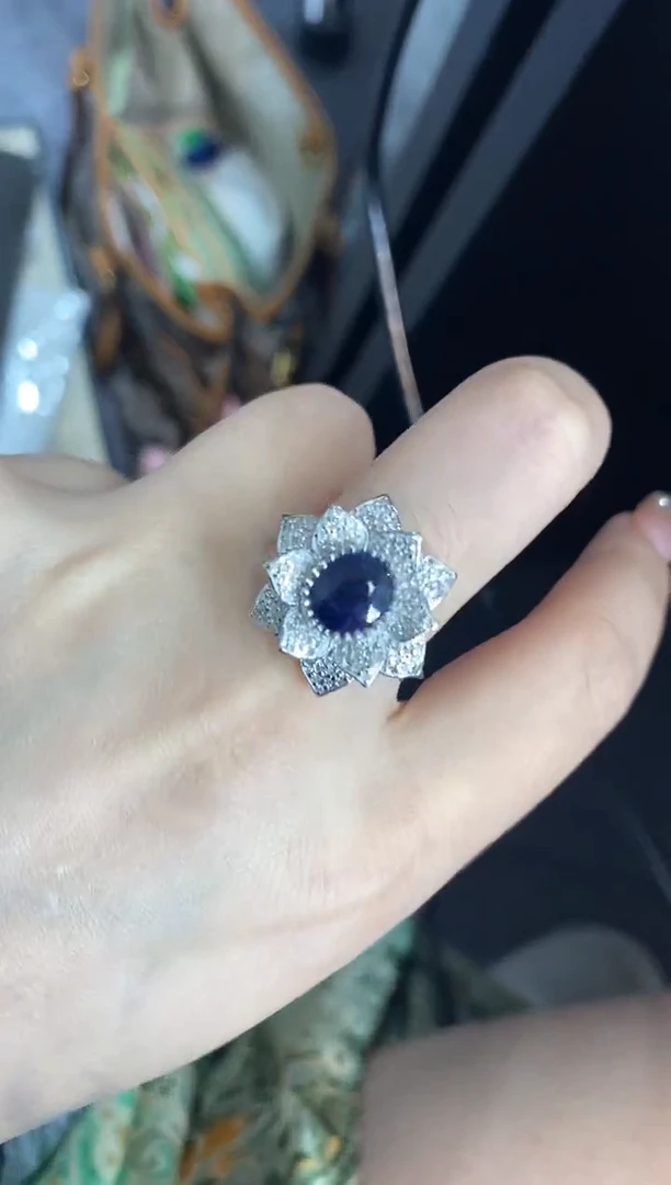 银S925镶嵌戒指定制蓝宝石楚楚珠宝中古甄选不退换