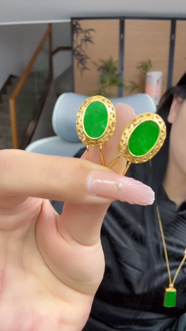 翡翠银S925镀金镶嵌耳饰耳拍