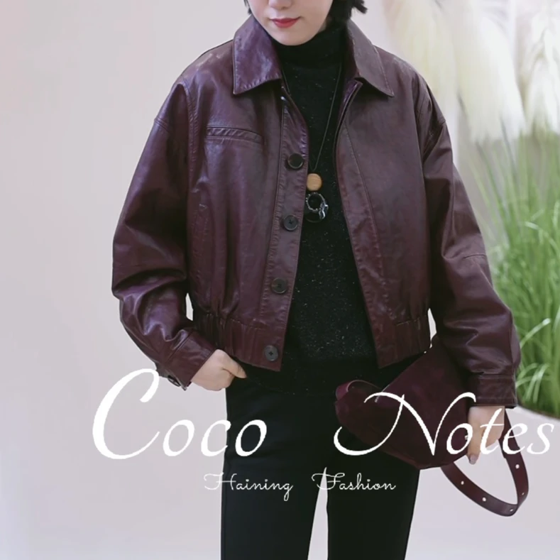 COCO NOTES【复古双门襟】25830头层植鞣油腊绵羊皮翻领夹克短外套