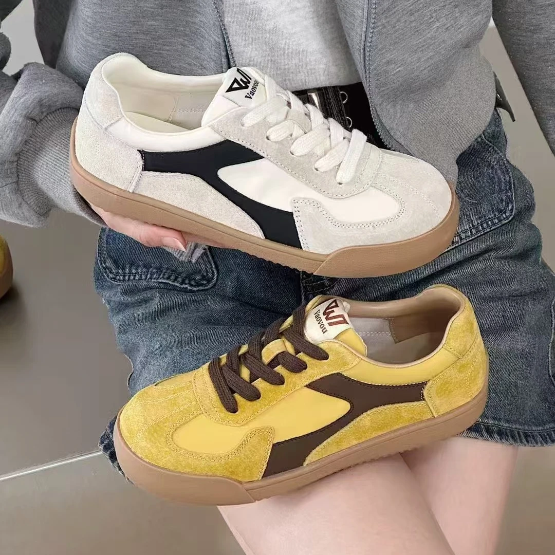 拼色德训鞋薄款时尚休闲鞋系带时尚女鞋透气潮鞋休闲鞋复古软底