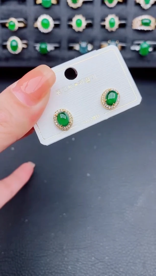 翡翠银S925镶嵌耳饰天然a货翡翠233