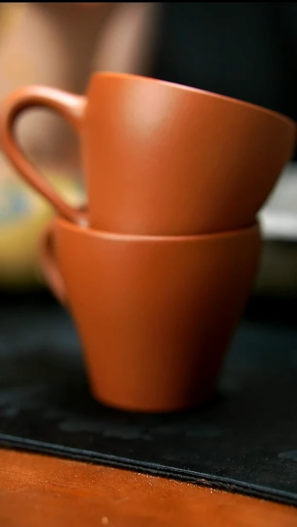茶壶紫砂一对朱泥泥绘杯