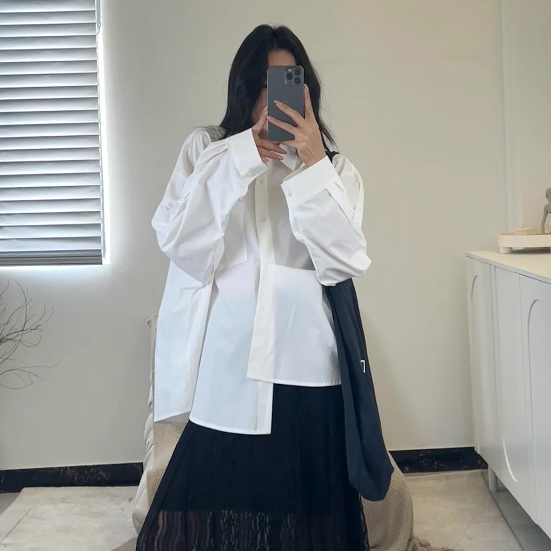 逸语2025春季新款韩版设计款刺绣长袖衬衣女宽松天丝棉百搭衬衫