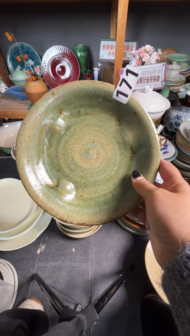 瓷片小*花171绿陶泥手捏盘