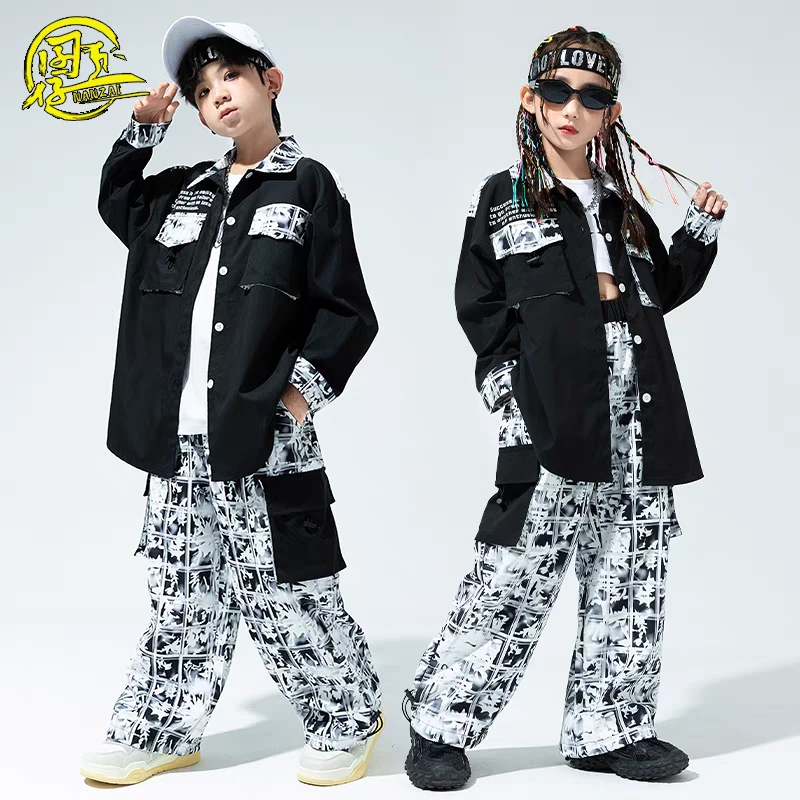 C3下儿童黑色衬衫春秋套装宽松