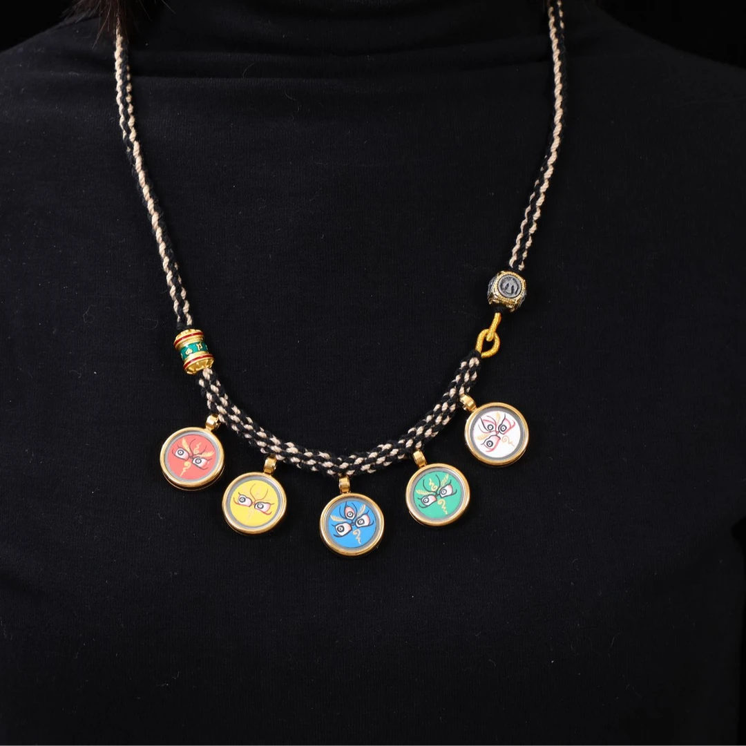 钛钢布艺项链 五路项链，藏式唐卡项链