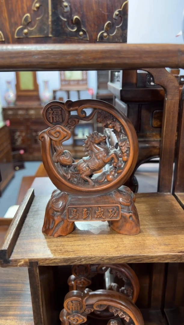 木木 小叶黄杨马到成功摆件