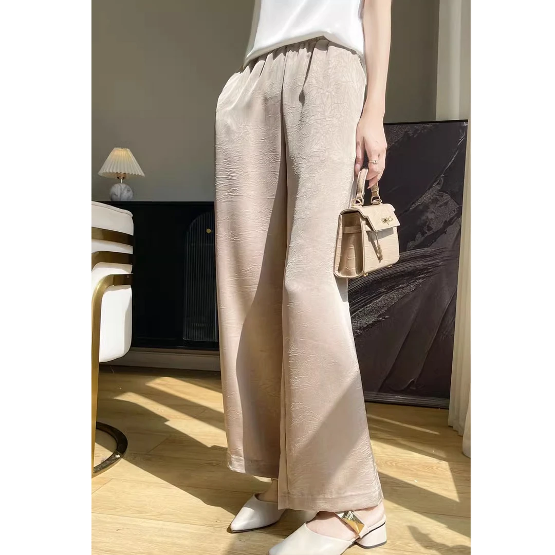 【缎面绸丝】欧若风女春游出行衣服裤醋酸感t恤阔腿裤直筒裤洋气