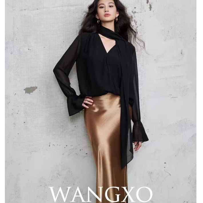 乔其纱上衣气质时尚时尚女士黑色设计师