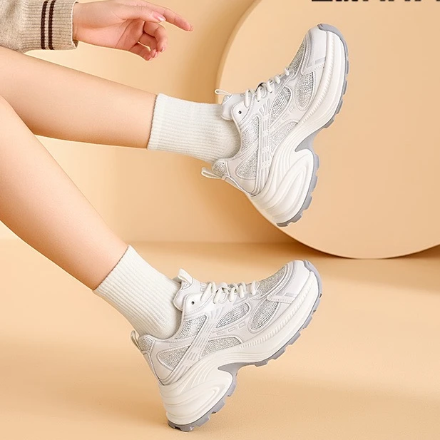 新款牛皮水钻老爹鞋88869米色