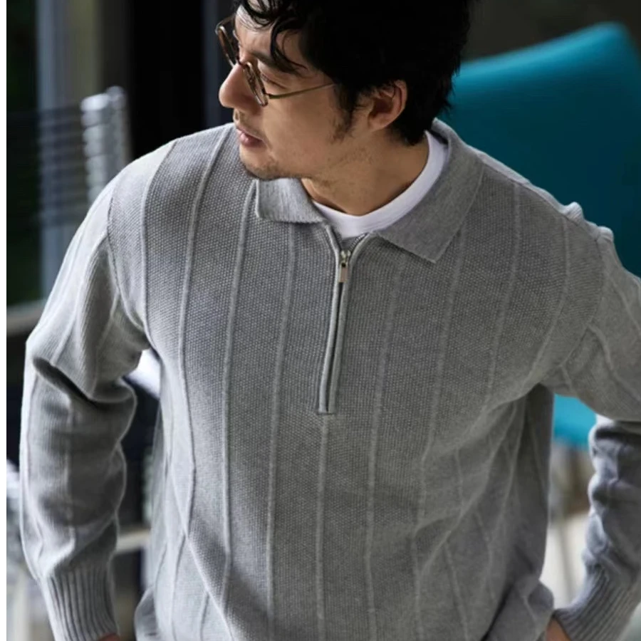 秋冬新款毛衣男潮毛线衫针织衫拉链宽松复古日系慵懒风百搭Xj797