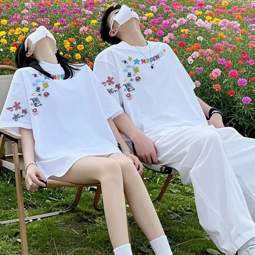 情侣装t恤2025新款网红一男一女夏天款高级感小众轻奢短袖超火潮
