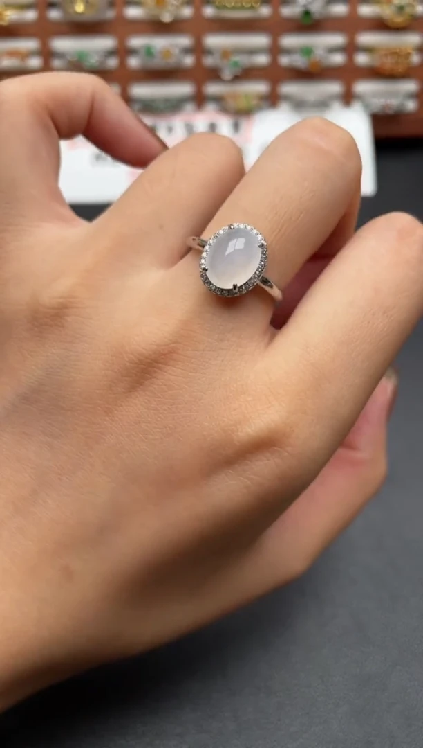 翡翠戒指银S925镶嵌一物一证一礼盒