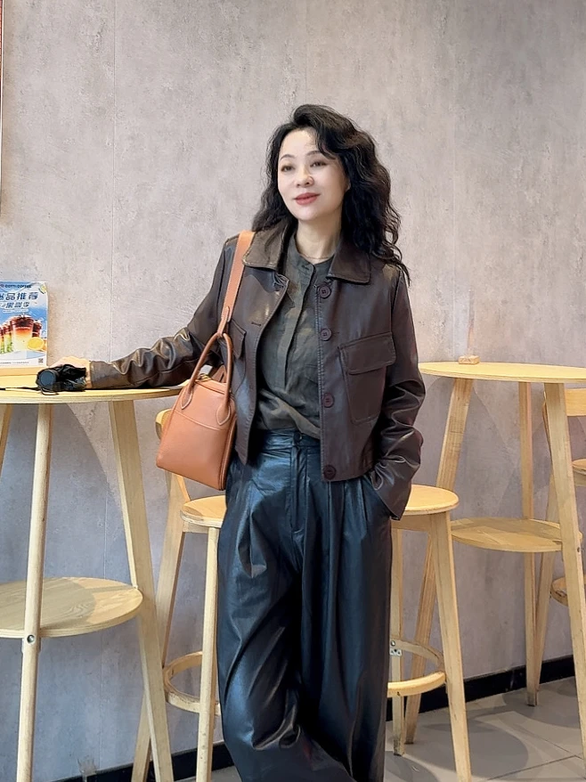 绵羊皮外套皮衣女款爆款韩版宽松女士短款皮夹克LQ-2609