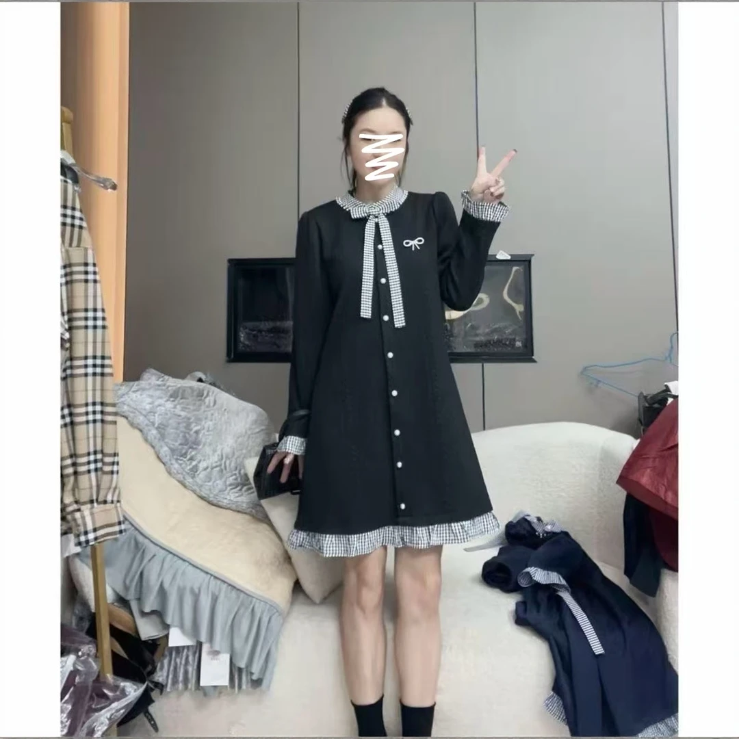 8096大码女装2025秋季新款爆款学院风减龄提花珍珠开衫裙