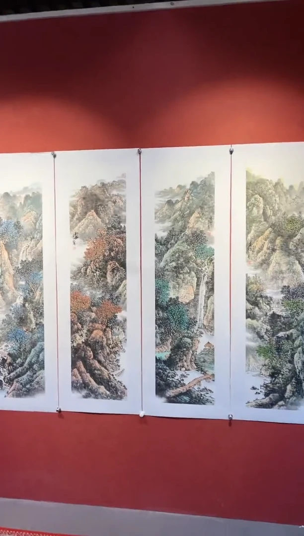 【闪购商品】书法张艺国画展品春夏秋冬山水四条屏