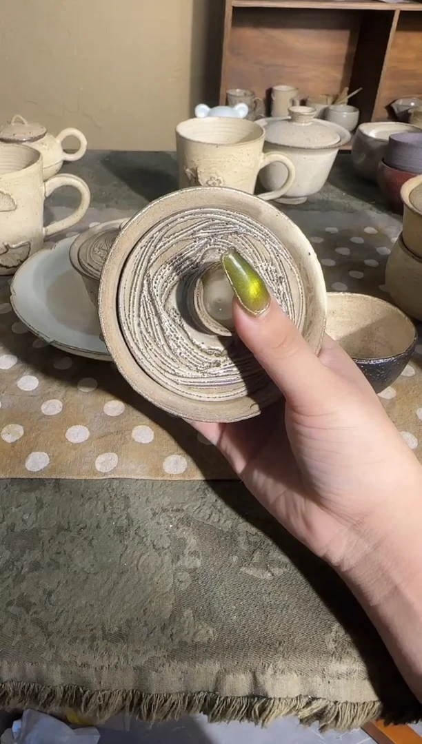 瓷片微瑕手作粉引机理盖碗