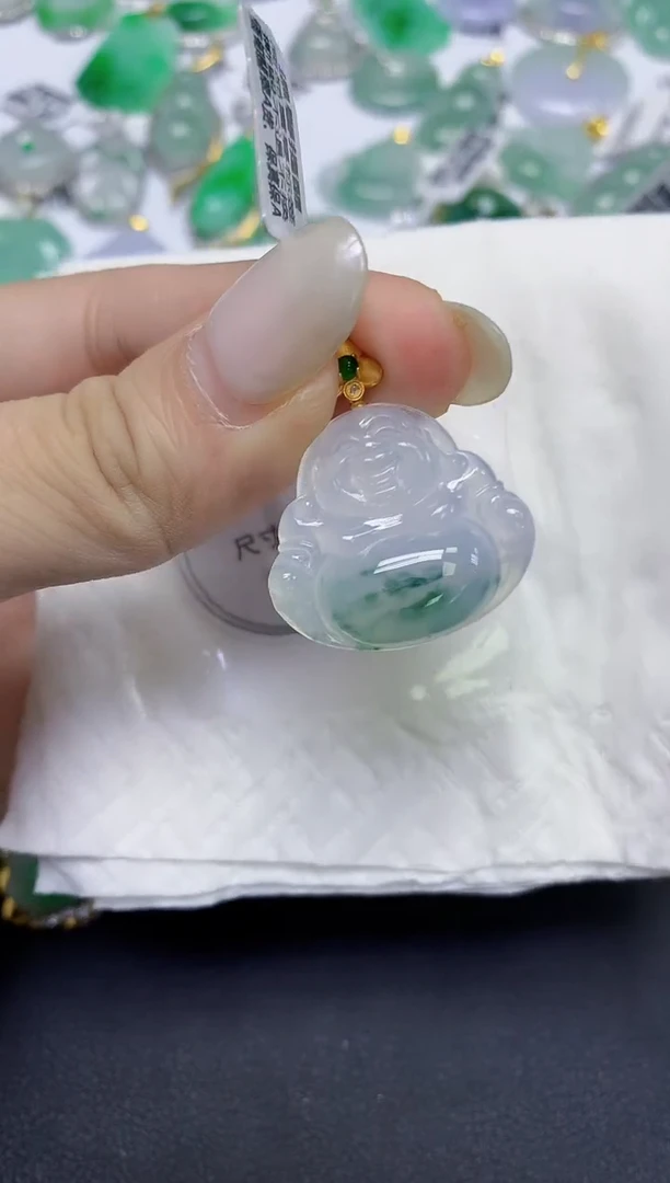 颈饰18K金镶嵌翡翠天然缅甸翡翠A货百元以上9元证书费自理