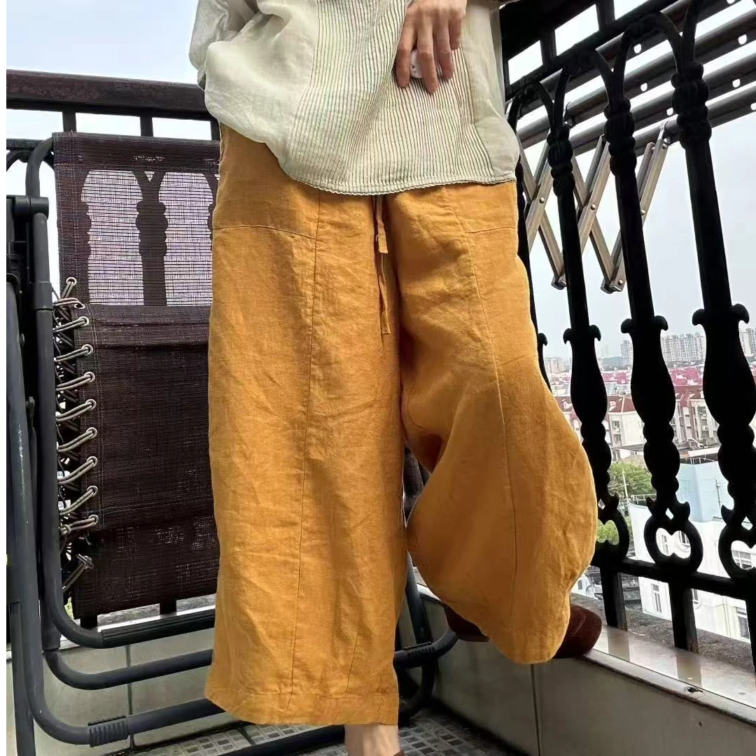 夏季抽带松紧腰长裤纯色薄款休闲裤宽松韩系