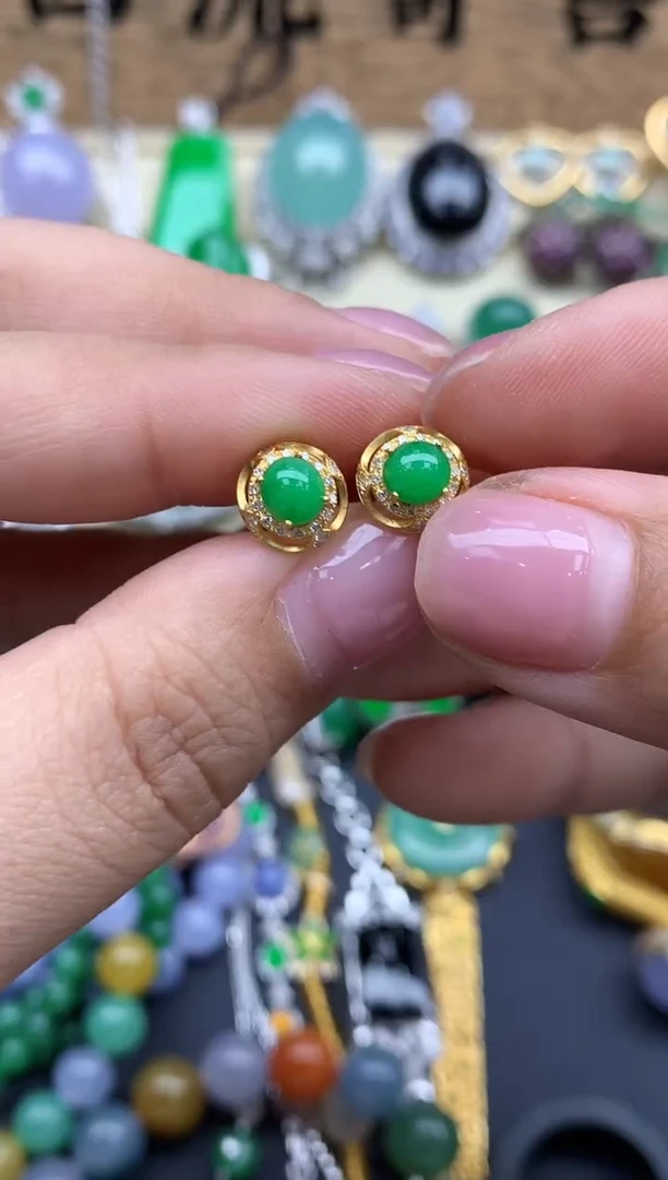【闪购商品】翡翠耳饰18K金镶嵌366--中国好珍宝