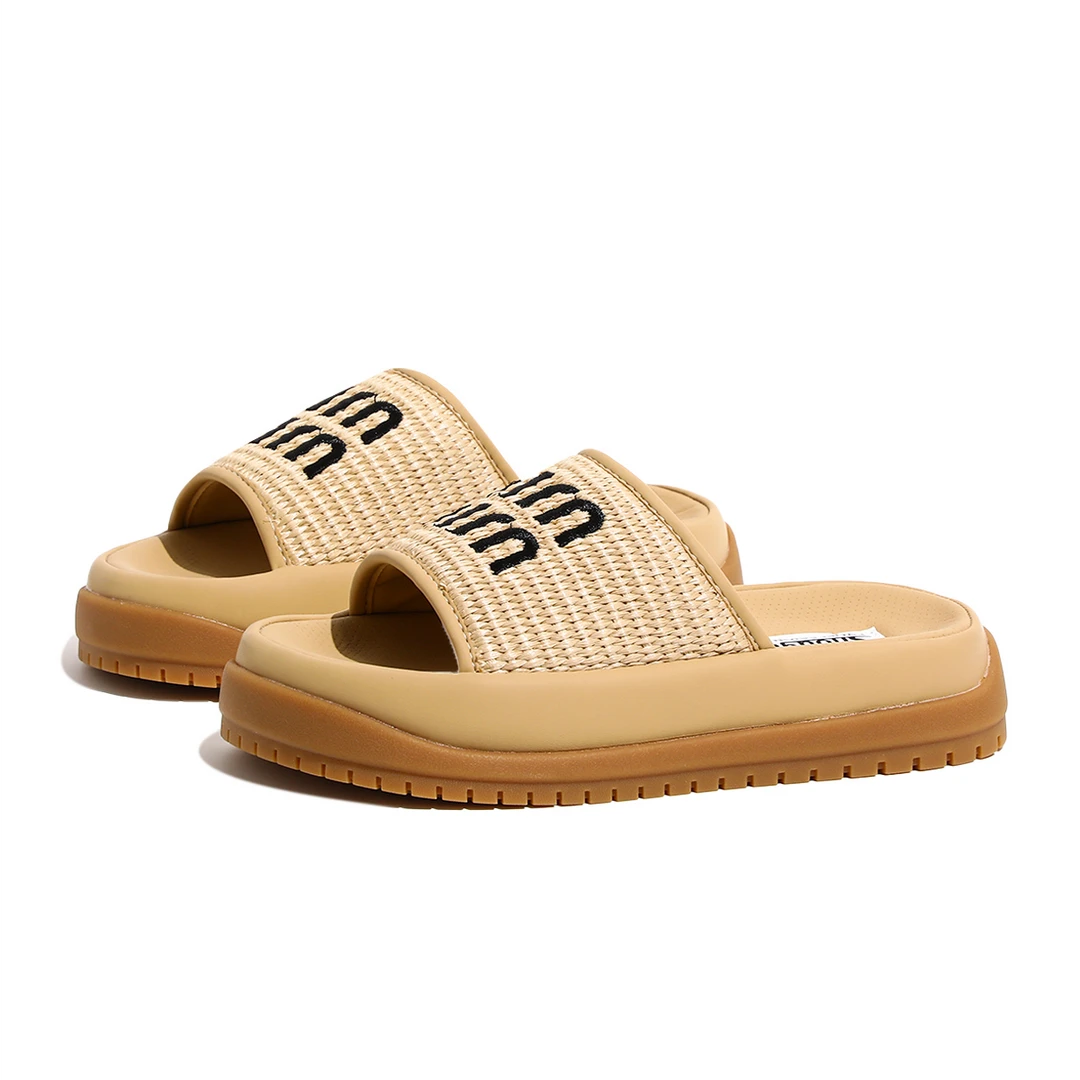 shougu/首谷编织厚底一字拖鞋女2025新款夏季外穿百搭配裙子凉拖