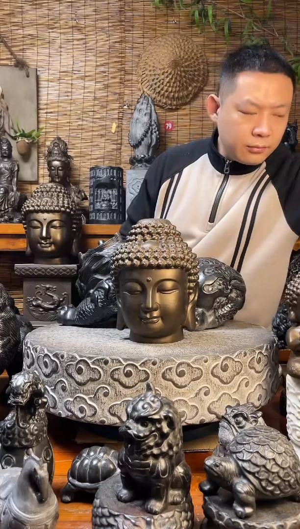 石材26佛头天然青石雕刻