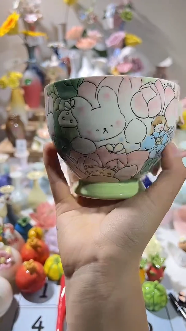 小熊花花陶瓷早餐杯