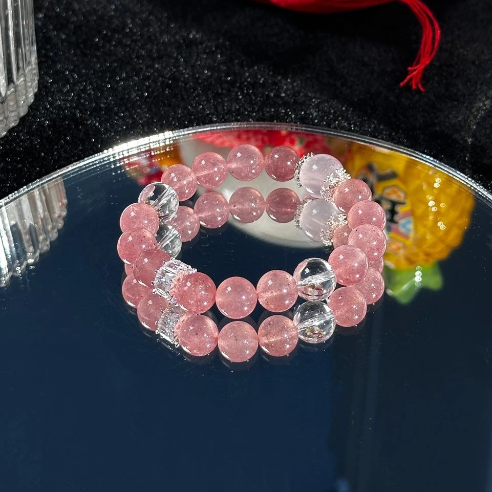 xy184 桃之夭夭 草莓晶果冻马粉白水晶手串