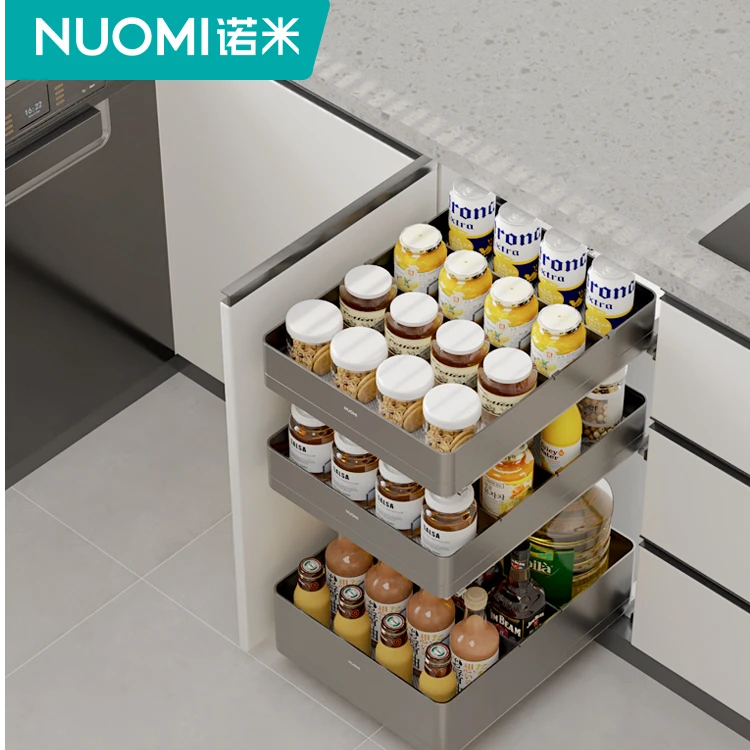 诺米厨房橱柜魅影阻尼四边调味篮开门式单/三层零食收纳拉篮