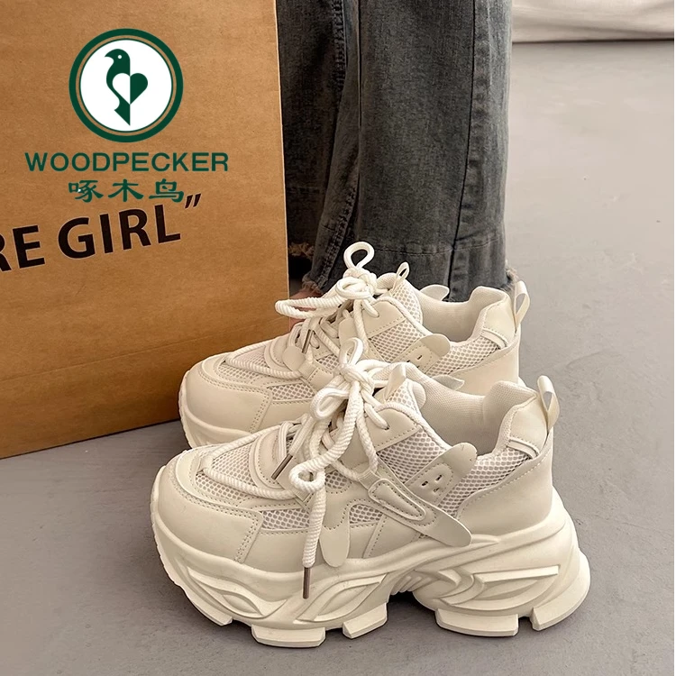 啄木鸟百搭厚底老爹鞋女小个子增高鞋2025新款春秋爆款休闲运动鞋