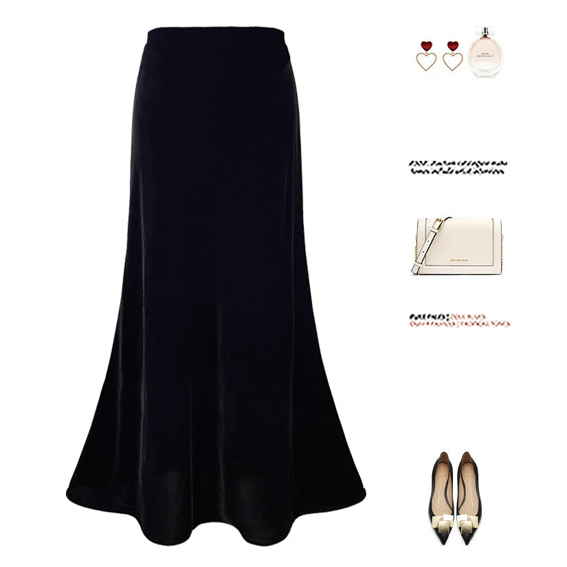 金丝绒半身裙女秋冬新款高级感2025新款包臀鱼尾裙中长款加绒裙子