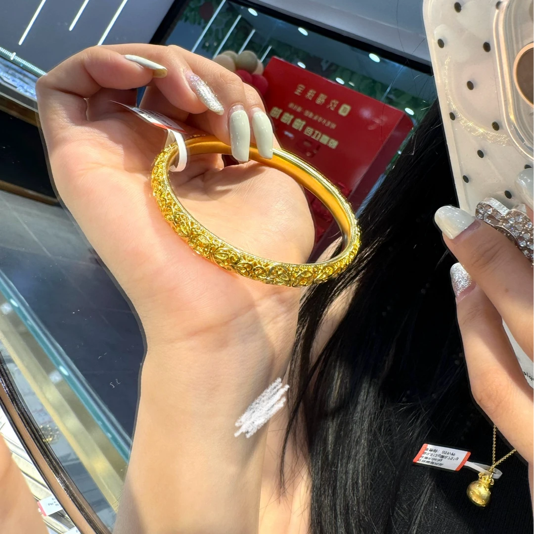 足银手镯 镂空金钱手镯手镯金+银手镯