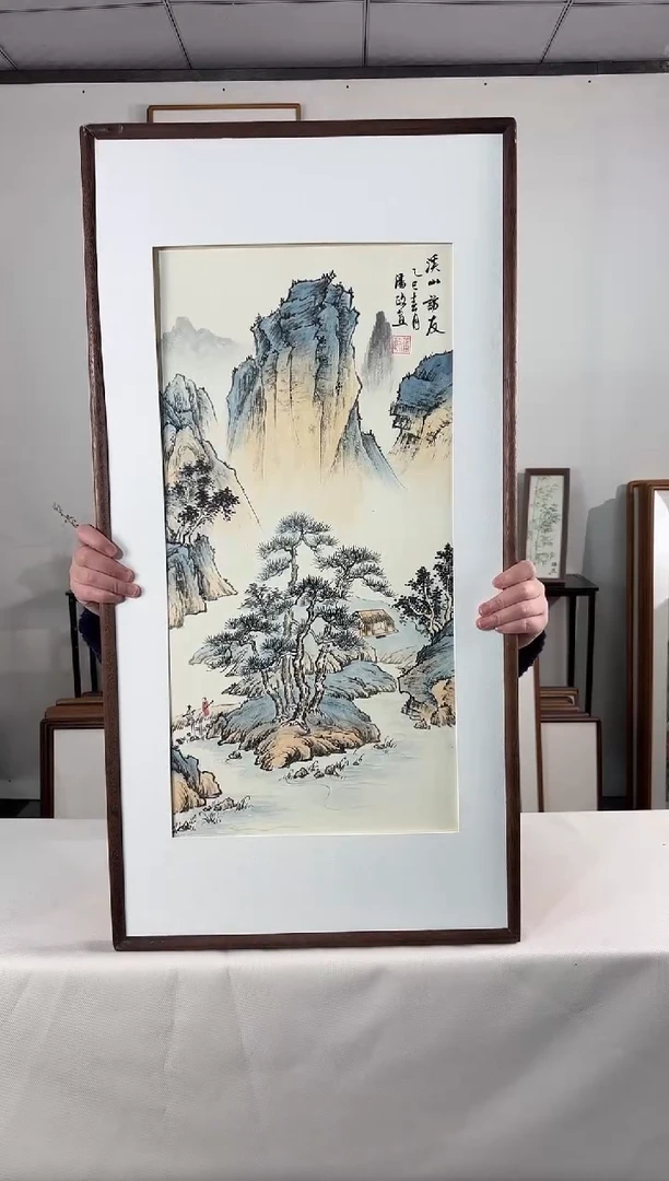 国画手绘*溪山访友*47*92cm