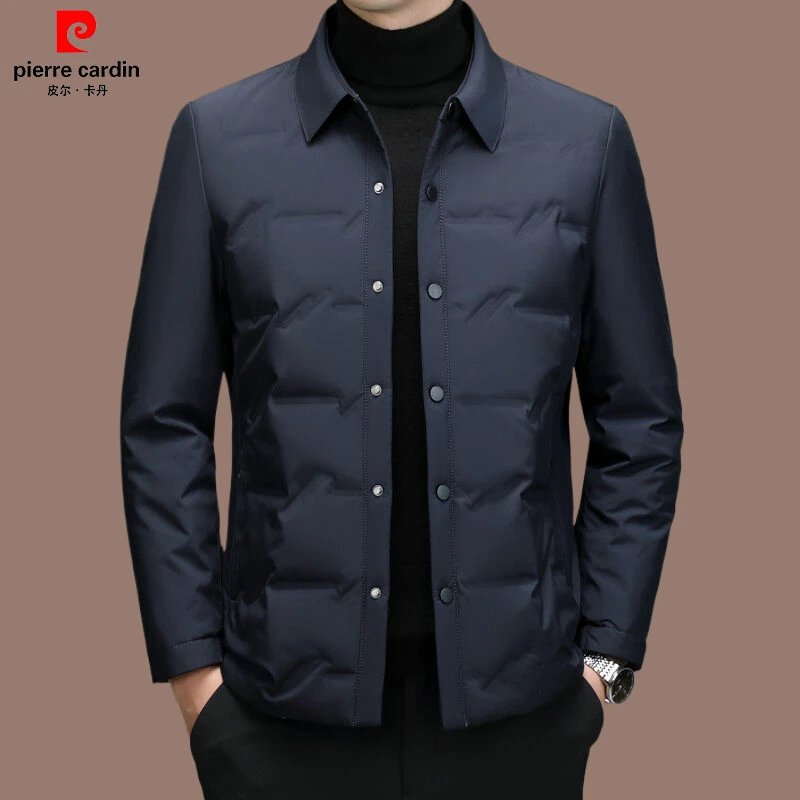皮尔卡丹羽绒服男白鸭绒蓄热锁温轻薄外套保暖防寒男装翻领夹克款